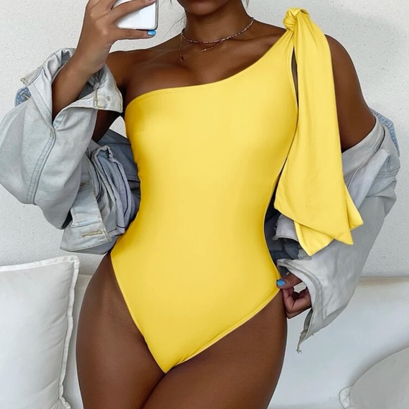 Other - Yellow one shoulder one piece monokini swimsuit